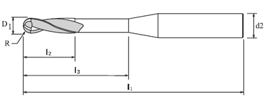 technische Zeichnung VHM HSC Graphit Radiusfräser TL571