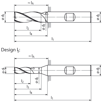 technische Zeichnung VHM Aluminium Fraeser Dreischneider