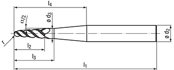 technische Zeichnung konischer Radiusfräser Typ RG72-530L